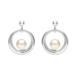 Sterling Silver Pearl Circle Stud Earrings D