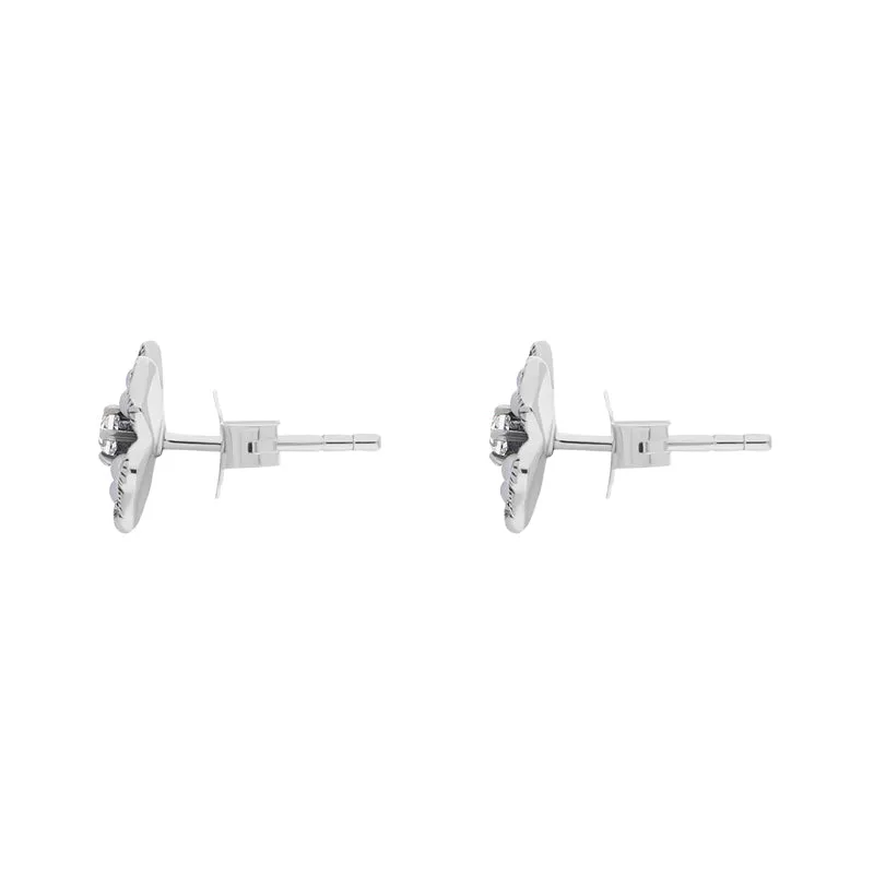 Sterling Silver Pearl Marcasite Flower Stud Earrings