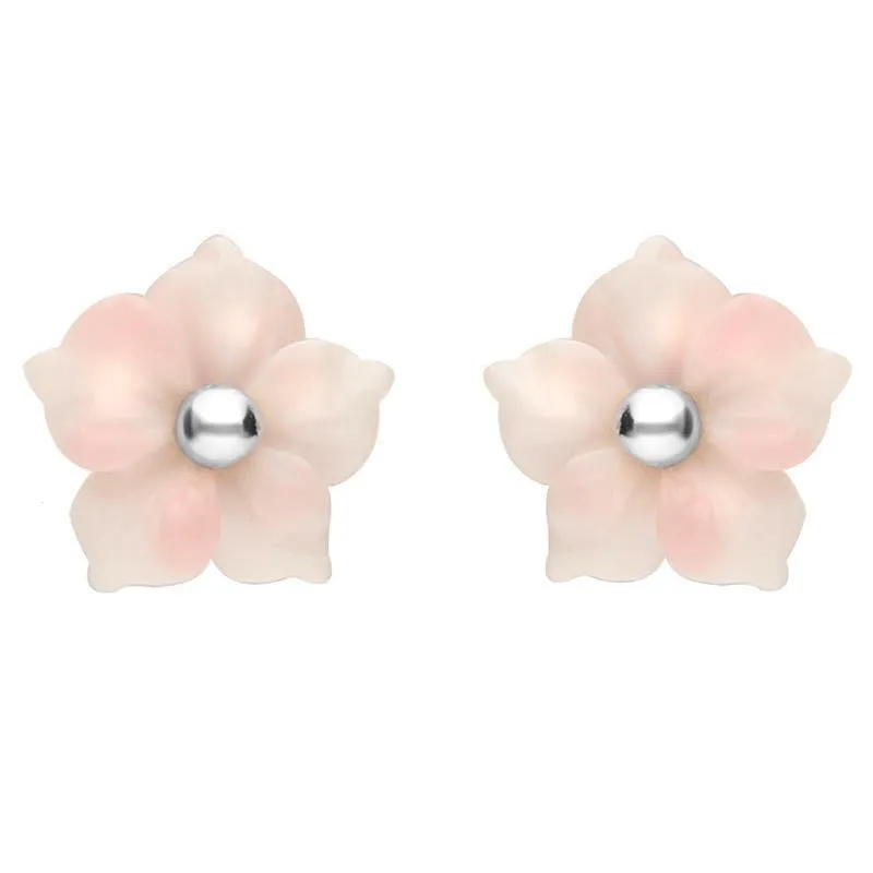 Sterling Silver Pink Conch Tuberose 8mm Carnation Stud Earrings