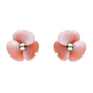 Sterling Silver Pink Conch Tuberose 8mm Clover Stud Earrings