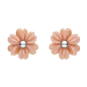 Sterling Silver Pink Conch Tuberose 8mm Dahlia Stud Earrings
