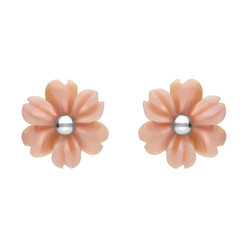 Sterling Silver Pink Conch Tuberose 8mm Dahlia Stud Earrings