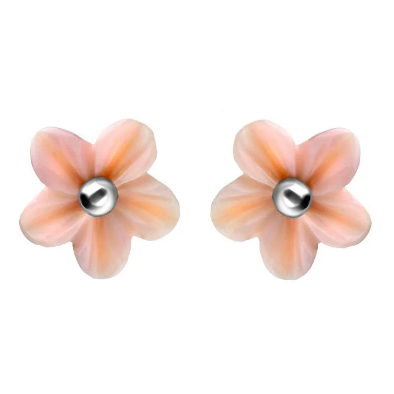 Sterling Silver Pink Conch Tuberose 8mm Desert Rose Stud Earrings