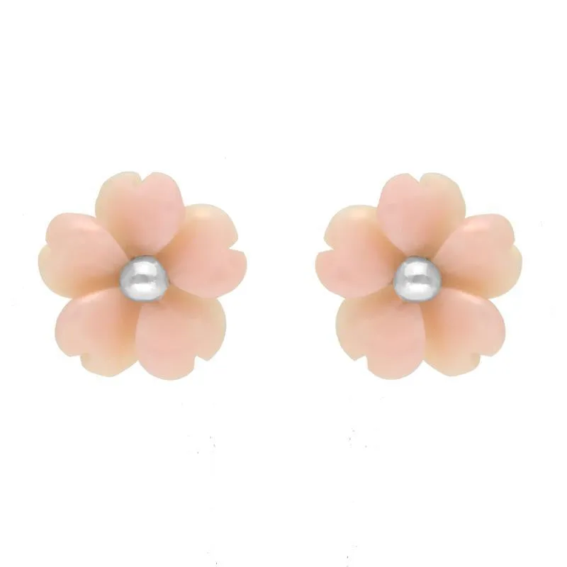 Sterling Silver Pink Conch Tuberose 8mm Gypsophila Stud Earrings