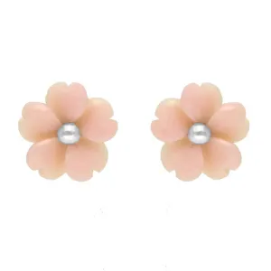 Sterling Silver Pink Conch Tuberose 8mm Gypsophila Stud Earrings