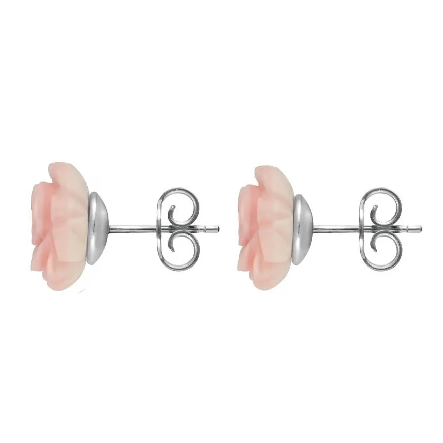 Sterling Silver Pink Conch Tuberose 8mm Rose Stud Earrings