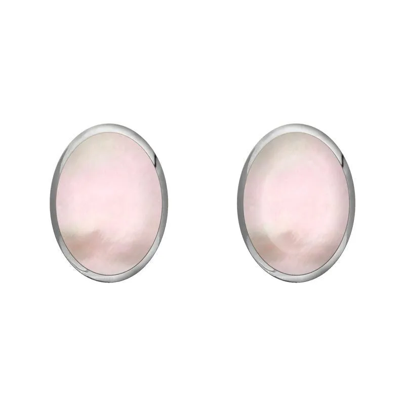 Sterling Silver Pink Mother of Pearl 8 x 6mm Classic Medium Oval Stud Earrings