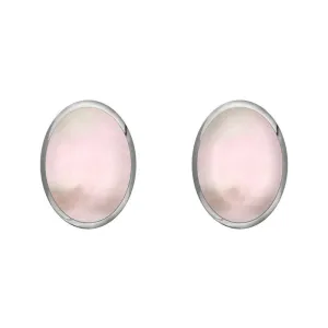 Sterling Silver Pink Mother of Pearl 8 x 6mm Classic Medium Oval Stud Earrings