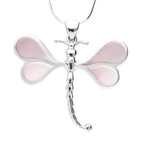 Sterling Silver Pink Mother of Pearl Four Stone Dragonfly Necklace