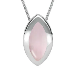 Sterling Silver Pink Mother of Pearl Framed Marquise Necklace