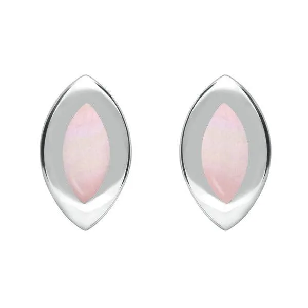 Sterling Silver Pink Mother of Pearl Framed Marquise Stud Earrings