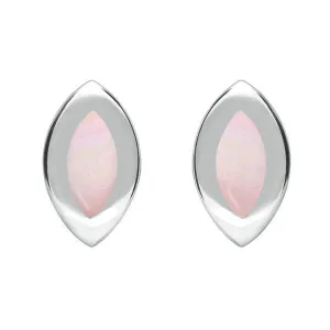 Sterling Silver Pink Mother of Pearl Framed Marquise Stud Earrings