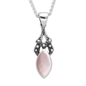 Sterling Silver Pink Mother of Pearl Marquise Drop Necklace