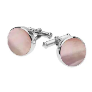 Sterling Silver Pink Mother Of Pearl Round Shape Cufflinks