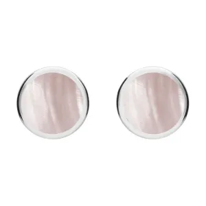 Sterling Silver Pink Mother of Pearl Round Stud Earrings