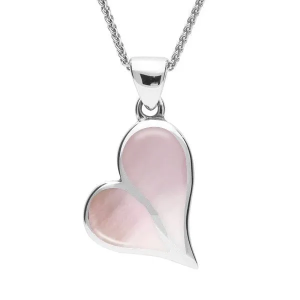 Sterling Silver Pink Mother Of Pearl Split Heart Necklace