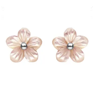 Sterling Silver Pink Mother of Pearl Tuberose 10mm Pansy Stud Earrings