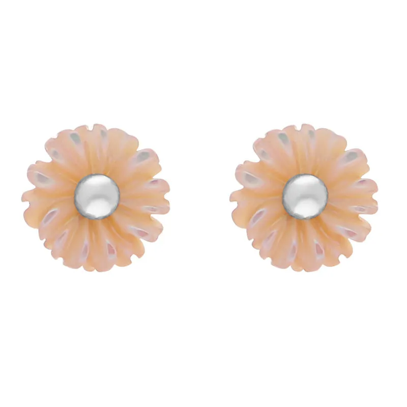 Sterling Silver Pink Mother of Pearl Tuberose 6mm Daisy Stud Earrings