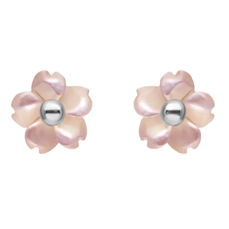 Sterling Silver Pink Mother of Pearl Tuberose 6mm Gypsophila Stud Earrings
