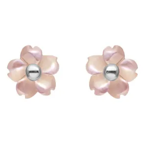 Sterling Silver Pink Mother of Pearl Tuberose 6mm Gypsophila Stud Earrings