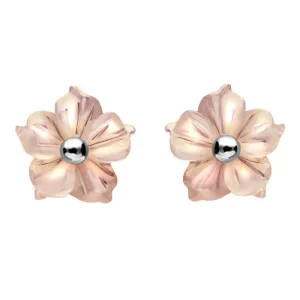 Sterling Silver Pink Mother Of Pearl Tuberose 8mm Carnation Stud Earrings