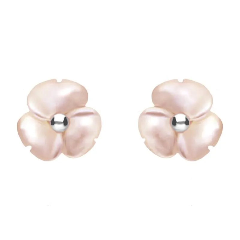 Sterling Silver Pink Mother of Pearl Tuberose 8mm Clover Stud Earrings