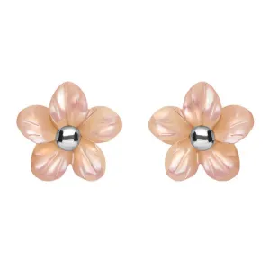 Sterling Silver Pink Mother of Pearl Tuberose 8mm Pansy Stud Earrings