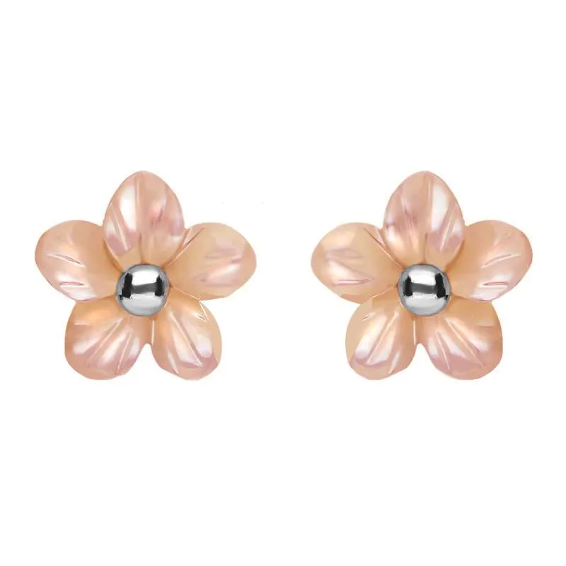 Sterling Silver Pink Mother of Pearl Tuberose 8mm Pansy Stud Earrings