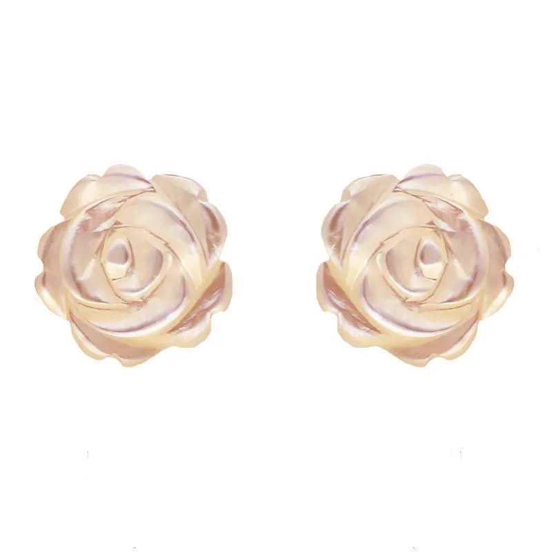 Sterling Silver Pink Mother of Pearl Tuberose 8mm Rose Stud Earrings