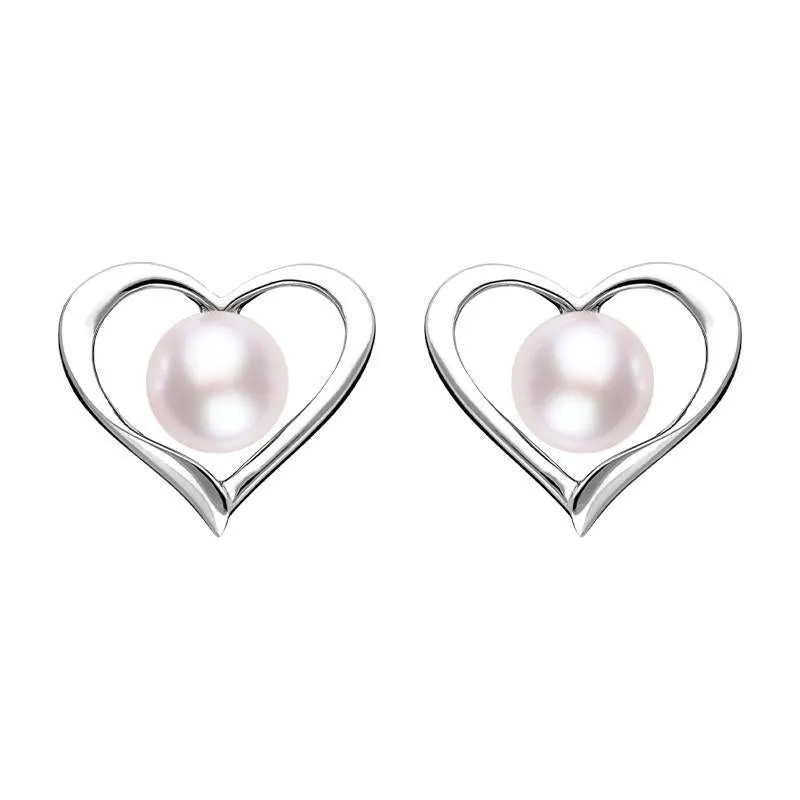 Sterling Silver Pink Pearl Open Heart Stud Earrings