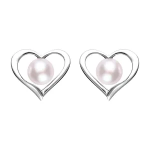 Sterling Silver Pink Pearl Open Heart Stud Earrings