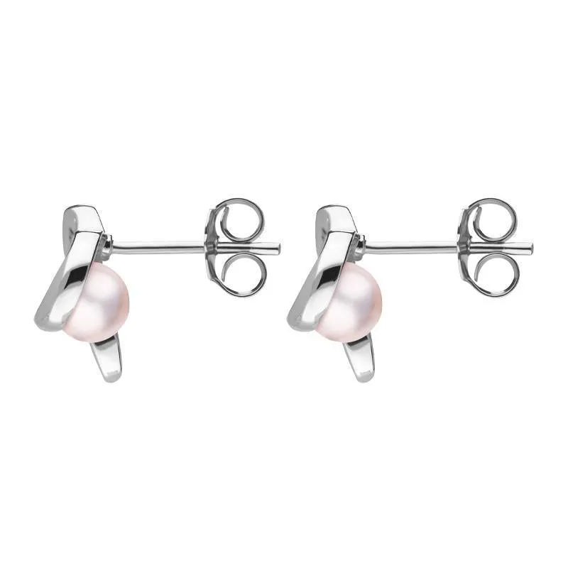 Sterling Silver Pink Pearl Twisted Open Heart Stud Earrings