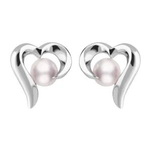 Sterling Silver Pink Pearl Twisted Open Heart Stud Earrings