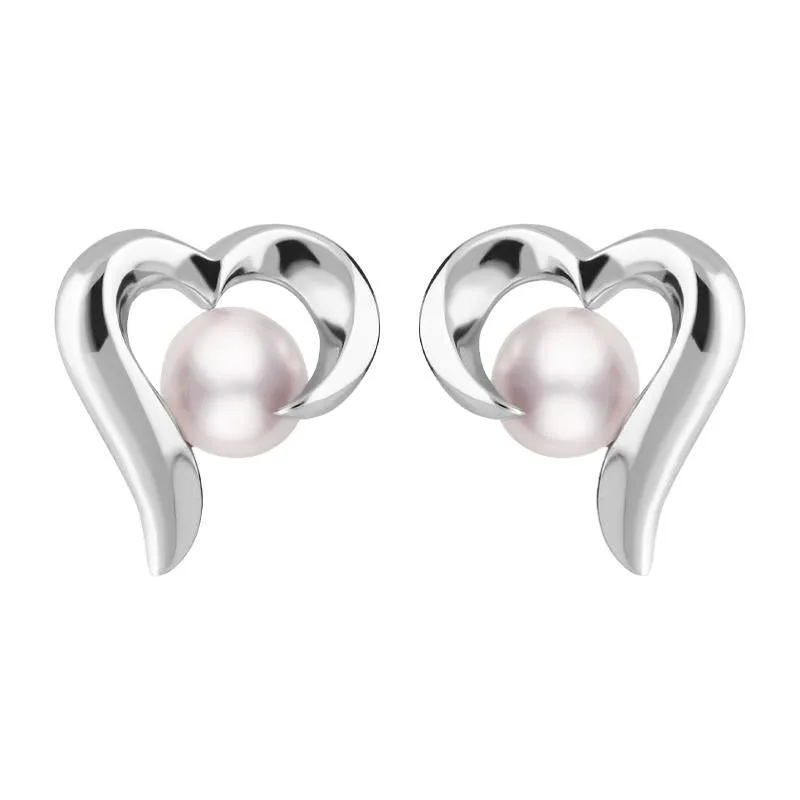 Sterling Silver Pink Pearl Twisted Open Heart Stud Earrings