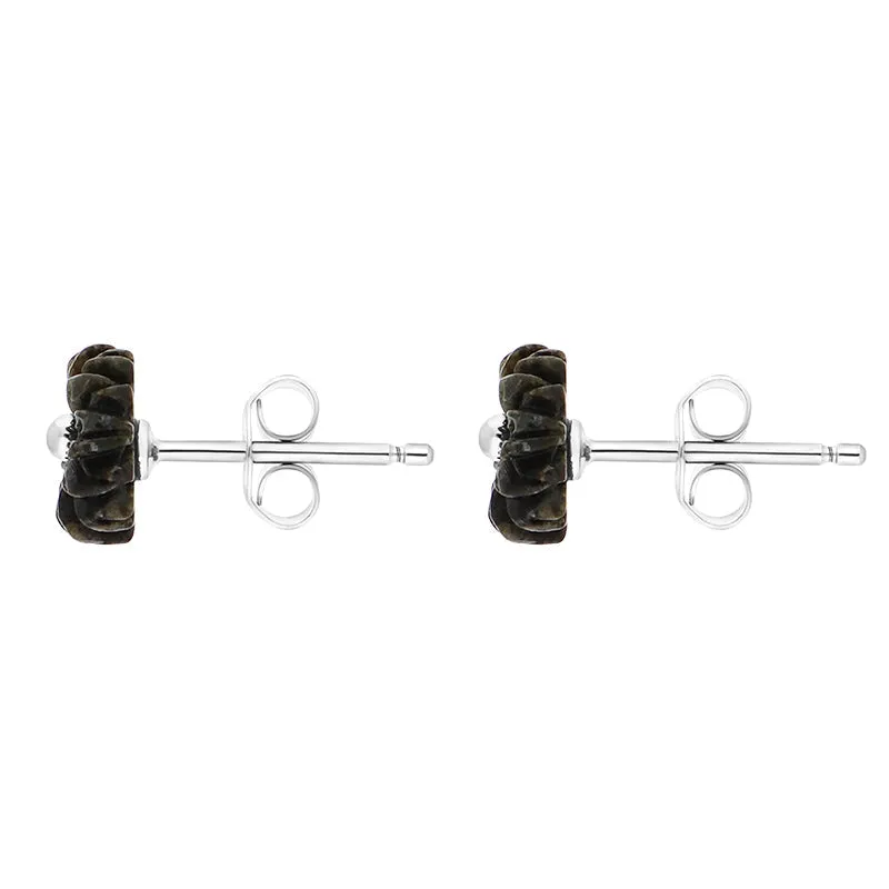 Sterling Silver Preseli Blue Stone Tuberose Daisy 8mm Stud Earrings