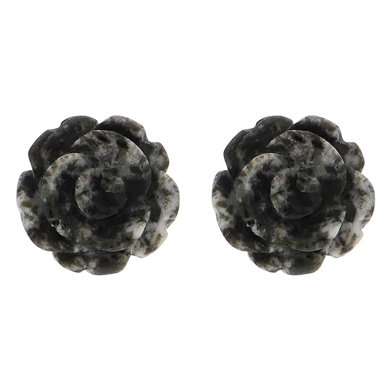 Sterling Silver Preseli Blue Stone Tuberose Flower 10mm Stud Earrings
