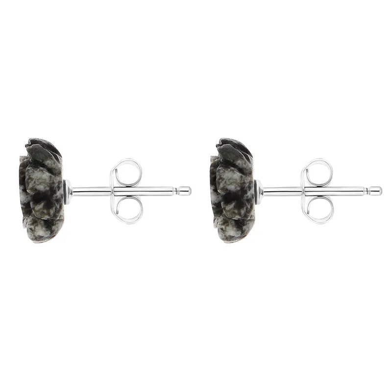 Sterling Silver Preseli Blue Stone Tuberose Flower 10mm Stud Earrings