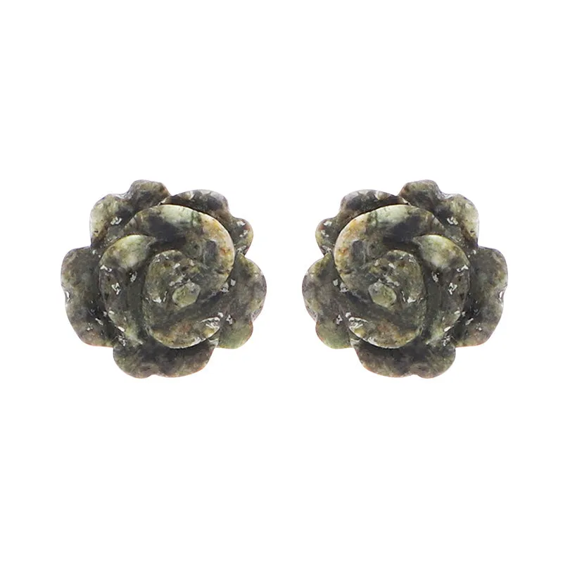 Sterling Silver Preseli Blue Stone Tuberose Rose 8mm Stud Earrings