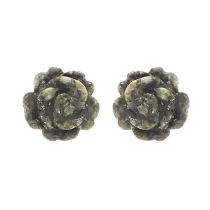 Sterling Silver Preseli Blue Stone Tuberose Rose 8mm Stud Earrings