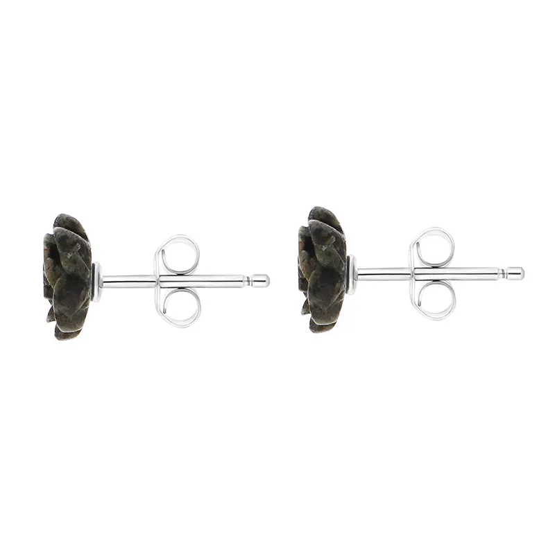 Sterling Silver Preseli Blue Stone Tuberose Rose 8mm Stud Earrings