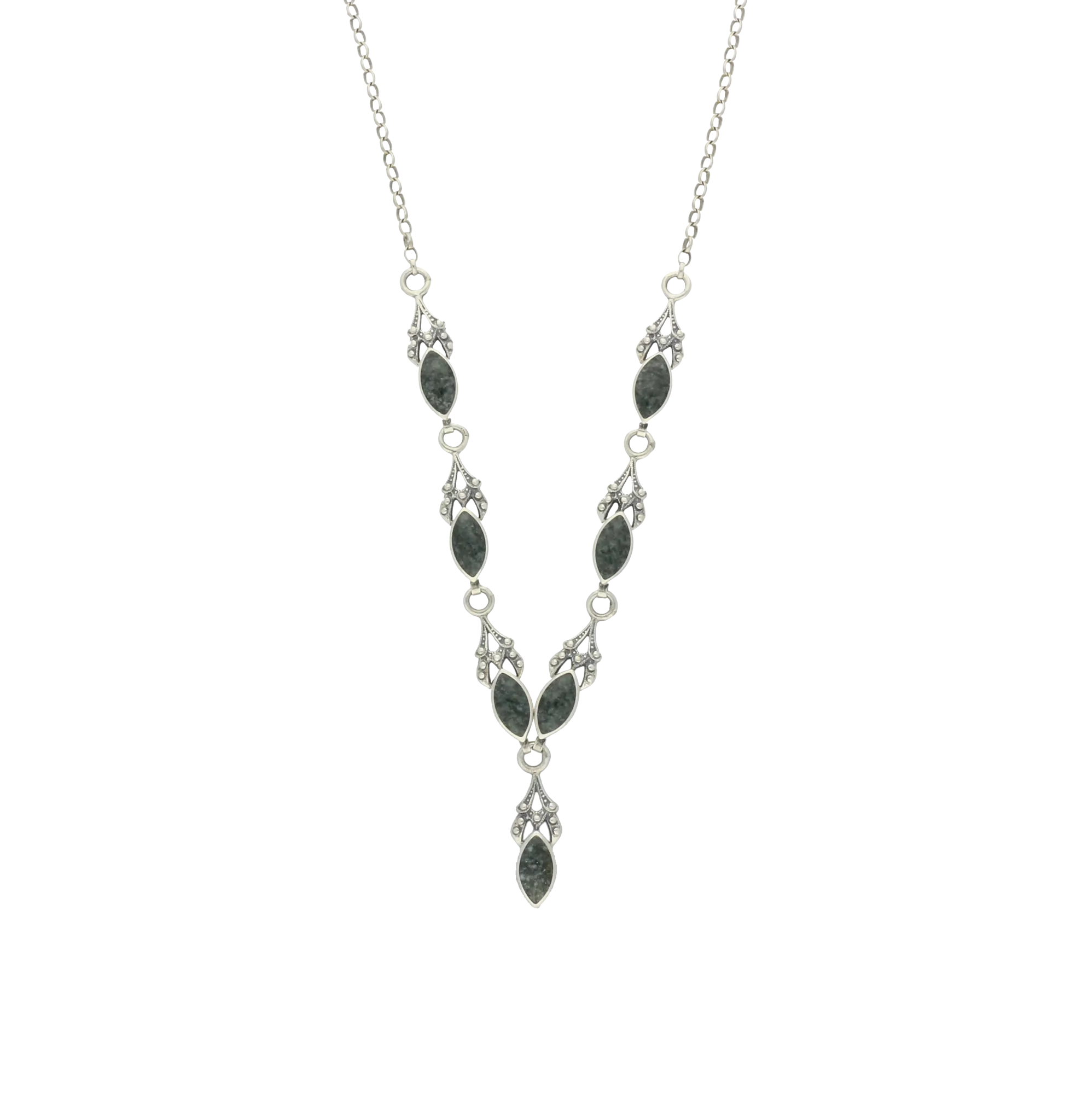 Sterling Silver Preseli Bluestone Seven Stone Marquise Necklace