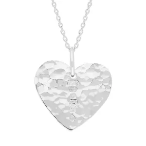 Sterling Silver Queen's Jubilee Hallmark Hammered Heart Small Pendant Necklace D