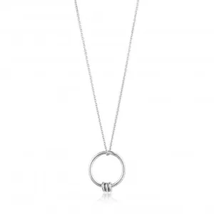 Sterling Silver Rhodium Plated Modern Circle Necklace N002-01H
