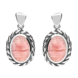 Sterling Silver Rhodochrosite Oval Rope Edge Earrings