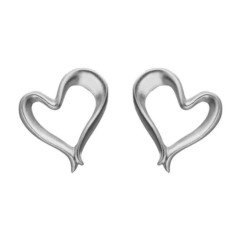 Sterling Silver Ribbon Effect Heart Stud Earrings D