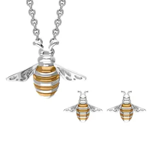 Sterling Silver Rose Gold Plated Small Bee Two Piece Set