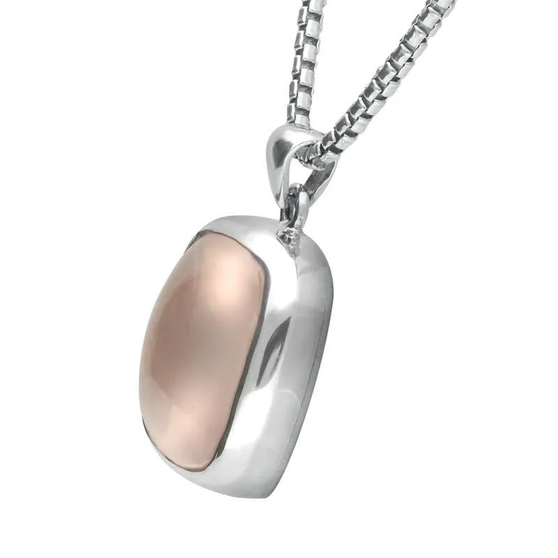 Sterling Silver Rose Quartz Alice In Wonderland Medium Square Clock Necklace