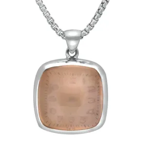 Sterling Silver Rose Quartz Alice In Wonderland Medium Square Clock Necklace