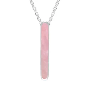 Sterling Silver Rose Quartz Lineaire Drop Oval Necklace