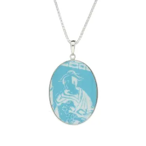 Sterling Silver Royal Crown Derby Mikado Blue Oval Necklace D